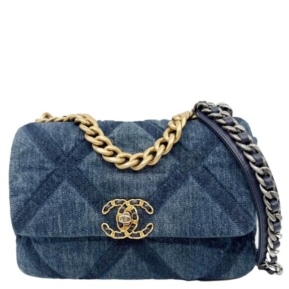 Chanel 19 Flap Medium Denim Shoulder Bag Blue - Picture 1 of 12